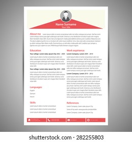 Red and green flat resume and cv template. Vector Illustration.