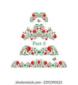 Red green floral folk vintage pattern collection with decorative pomegranate. Part 3 of huge set for ethnic Turkish, Persian, Indian embroidery