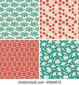 red green floral patterns in set