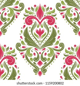 Red and green floral seamless pattern. Folk ornament vector, vintage elements. Traditional, Turkish, Indian motifs. Great for fabric and textile, wallpaper, packaging or any desired idea. 