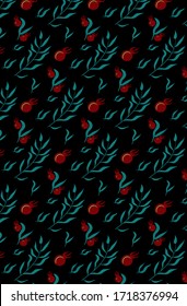 rotes und grünes, nahtloses Muster auf schwarzem Hintergrund. Tapete, Stoff. Vektorgrafik