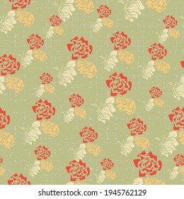 red and green floral seamless vector pattern