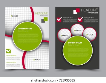 Red and green flyer design template. Brochure abstract background for business, education, presentation, advertisement. Corporate identity style concept. Editable vector illustration.