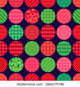 Red and green geometric with polka dot pattern for christmas and new year celebration.