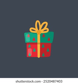 Caja de regalo verde rojo en diseño de Vector plano.