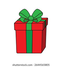 a red and green gift box with shiny ribbon