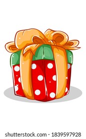 A red green gift christmas with yellow ribbon vector illustration