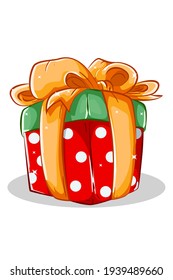 A red green gift christmas with yellow ribbon vector illustration