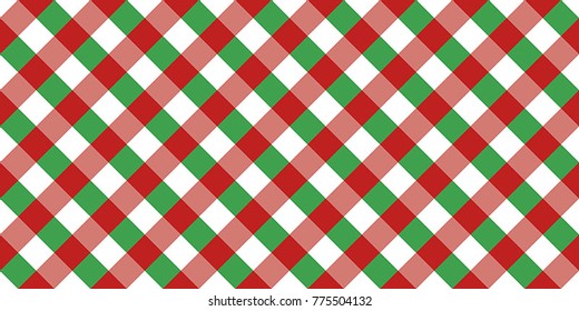 Red and Green Gingham tablecloth pattern. Christmas Diagonal Rhombus Squares Texture 