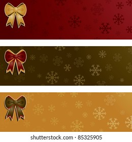 red, green and gold seasonal snowflake banners with bows