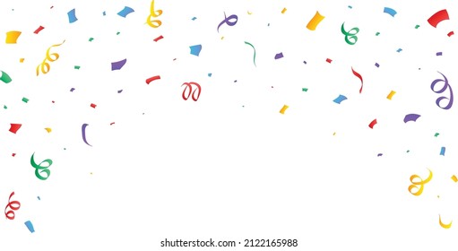 Red, green, golden, blue, purple color confetti on transparent background. Birthday, anniversary, party. Confetti vector illustration for festival background. Party elements, flying colorful confetti.