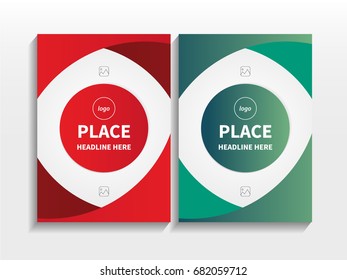 Red Green Gradient Abstract Circle Theme with Image in Business Brochure Design Template Vector.  Book, Cover, Annual Report, Magazine, Poster, Corporate Presentation, Portfolio