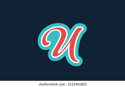 red green handwritten U alphabet letter logo icon design. Creative template for business and company