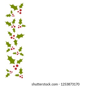 red and green holly berry border on white background. Winter horizontal wallpaper. Christmas vector background. holiday ilex. 