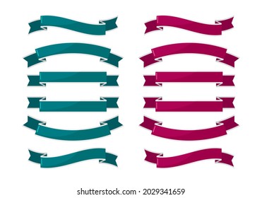 Red and green horizontal empty ribbons with white elements. Set of vector colorful isolated illustrations
