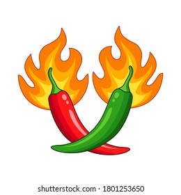 red and green hot chilli pepper and green hot chilli pepper on fire vector illustration isolated on white background. Illustration of food hot chilli pepper in minimalist style. Simple logo vector illustration f