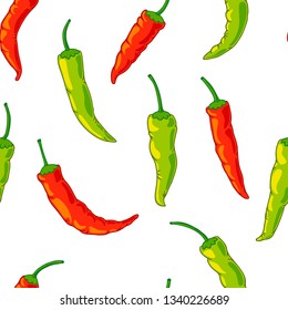 Red and green hot pepper. Seamless vector pattern.