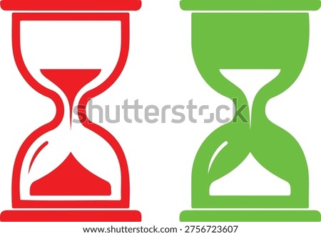 Red and green hourglasses side by side sand timer