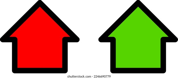 Red and Green House Icon Set. Vector Image.
