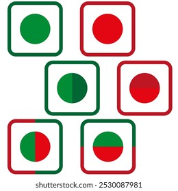 Red and green icon. Circle and square combination. Geometric abstract vector. Contrasting color concept.