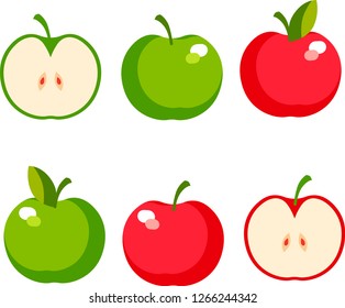 Red and green icons of apples on a white background. Vector illustration for your design.