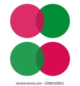 Red green intersecting circles. Round shape. Design element. Vector illustration.