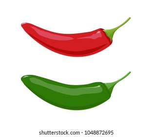 Red And Green Jalapeno Peppers. Isolated On A White Background. Vector Illustration Flat  Design.