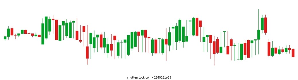 Red and green Japanese candlestick graph chart on white background. Market investment. Forex trading, stock exchange and crypto price technical analysis vector illustration. Traders tool