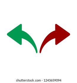 Red, Green Left and Right Arrows. Opposite Directions, Divergence, Forward, Backward. vector illustration isolated on white background.