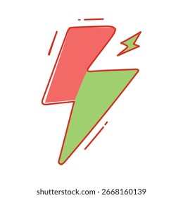 Perno de relámpago rojo y verde con líneas de movimiento energía