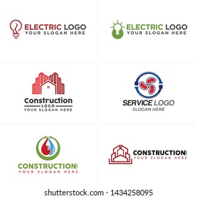 Red green line art logo design icon light bulb home and electric fan suitable for construction company home service