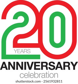 The red and green lines number 20 and the word anniversary celebration are at the bottom.