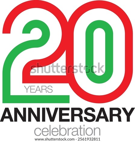 The red and green lines number 20 and the word anniversary celebration are at the bottom.