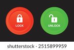 Red and Green Lock and Unlock Icons: Open and Closed Padlock Button Set. Security Vector Illustrations