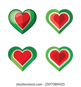 Red and green love heart icon vector image on a white background