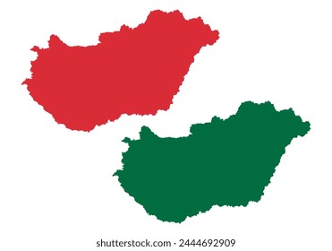 Red and green map of Hungary.