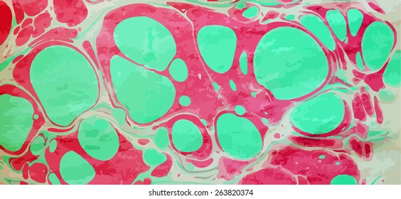 red and green marbled artwork ebru texture, exotic abstract background 