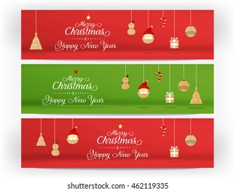 Red and green Merry christmas and happy new year icon banner template,Holiday concept vector