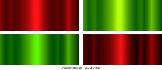 Red and green metal texture backgrounds, shiny lustrous chrome metallic gradients background, vector illustration.