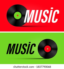 Red and Green Music Background for Graphic Designs with LP Viny Lecords - Vector