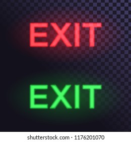 Red and green neon text EXIT on a transparent background
