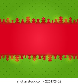 Red Green New Year Background Card with Paper Christmas Tree
