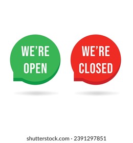 red and green open closed bubbles. concept of group of retail messages. cartoon flat style trend modern logotype graphic art design isoalted on white background