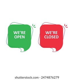 red and green open closed bubbles. concept of group of retail messages. cartoon flat style trend modern logotype graphic art design isoalted on white