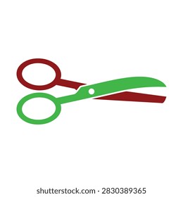 Red and green open scissors isolated graphic symbol illustration with scissors, stationery