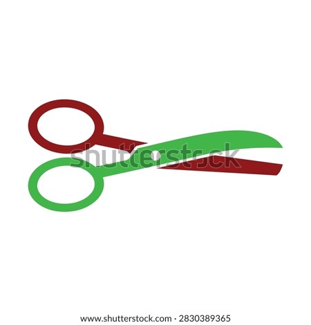 Red and green open scissors isolated graphic symbol illustration with scissors, stationery