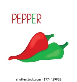 Paprika verde y rojo. Ilustración vectorial.