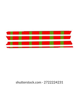Red and green patterned washi tape strips providing decorative elements and a crafting border on a clean white background, ideal for holiday designs and seasonal promotions