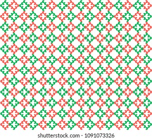 Red green patterns on white background
