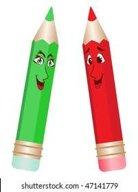 Lápices rojos y verdes